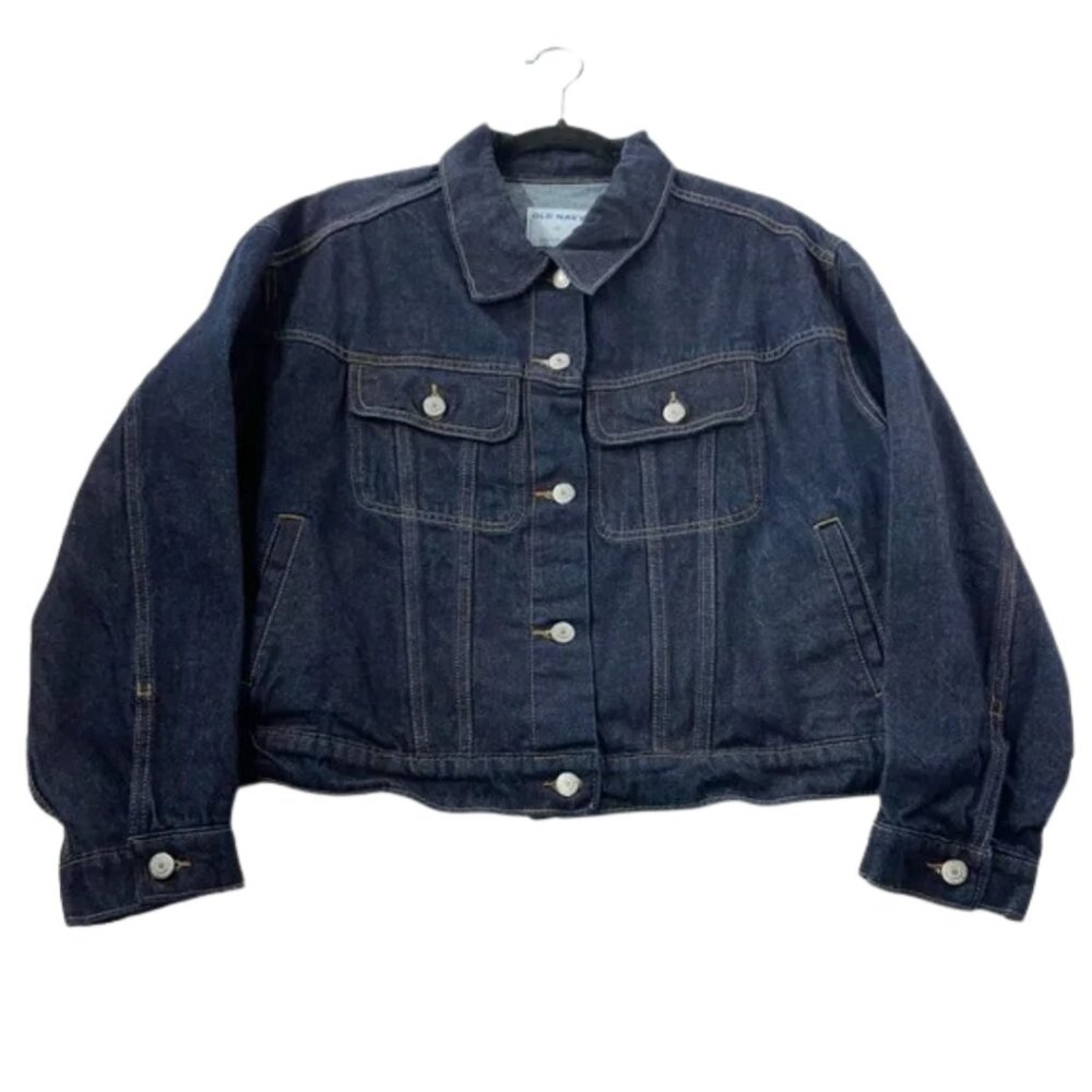 Old Navy Denim Jean Jacket Womens Size 2X Dark Wash Cropped